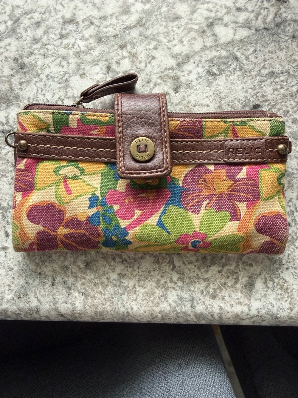 Relic Floral Canvas Wristlet Wallet in Yellow, Green, Pink and Brown